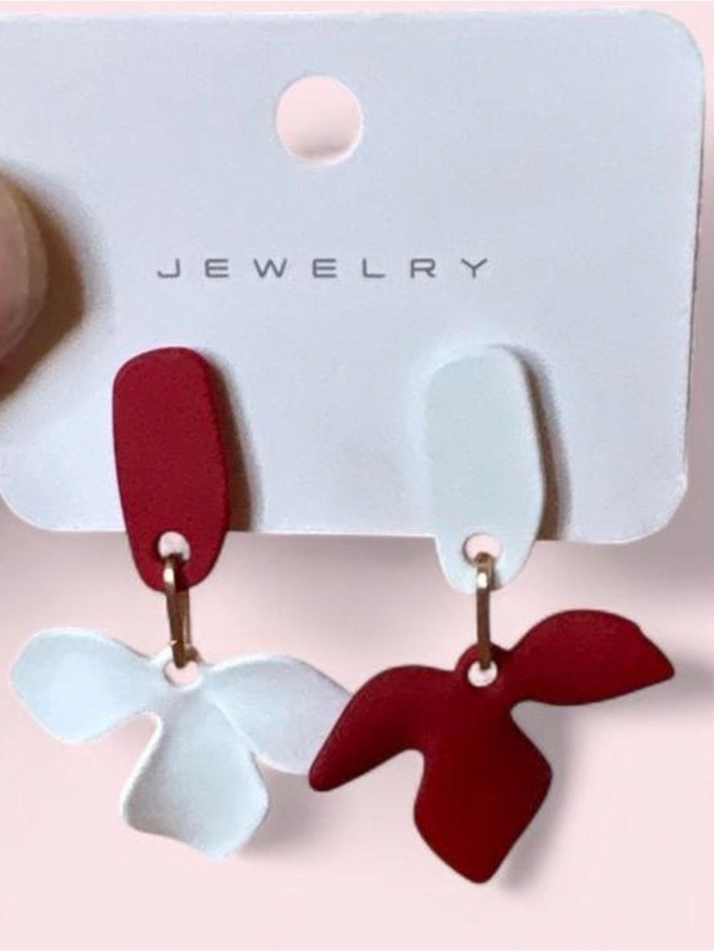 Hypoallergenic Stainless Steel Vintage Style Red & White Floral Drop Earrings